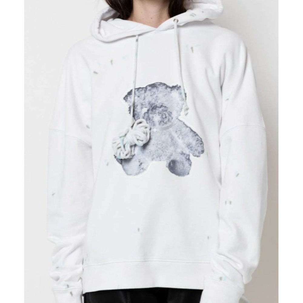 NWT $850 WE11DONE WHITE HOODIE PEARL NECKLACE TEDDY REFLECTIVE US SZ MEDIUM - Picture 3 of 10